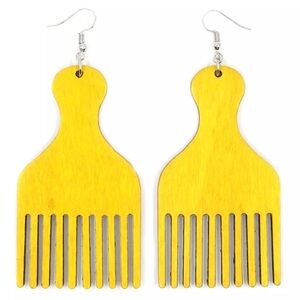 Yellow Afro Pick Comb-Shaped Earrings